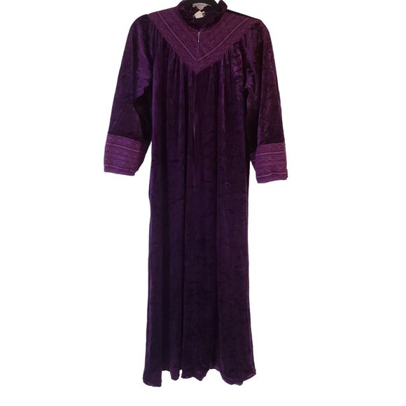 Vintage Lois Martin night gown size Large velvet purple bell sleeve lace trim - Picture 1 of 10